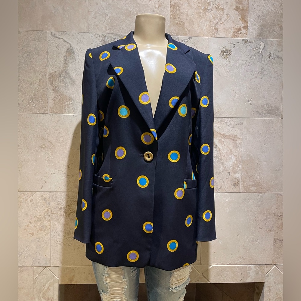 RENZO 100% silk blue blazer jacket eur 38